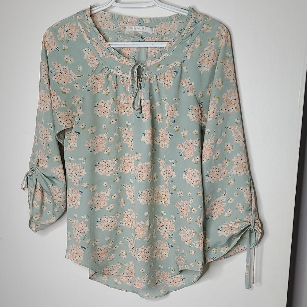 LC Lauren Conrad Mint Floral Blouse